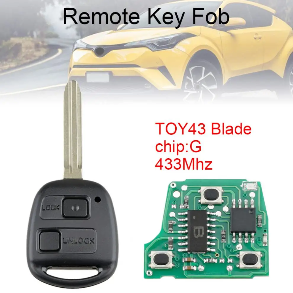 

433Mhz 2 Buttons Remote Car Key Aoto Keys with G Chip and TOY43 Blade Fit for Toyota RAV4 Prado Tarago Kluger Avensis 2003-2010