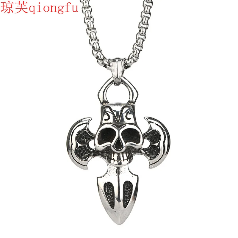 

Hip Hop Korean Necklace Men's Skull Cross Pendant Personality Necklace Men's Student Couple Pendant Amulets and mascot