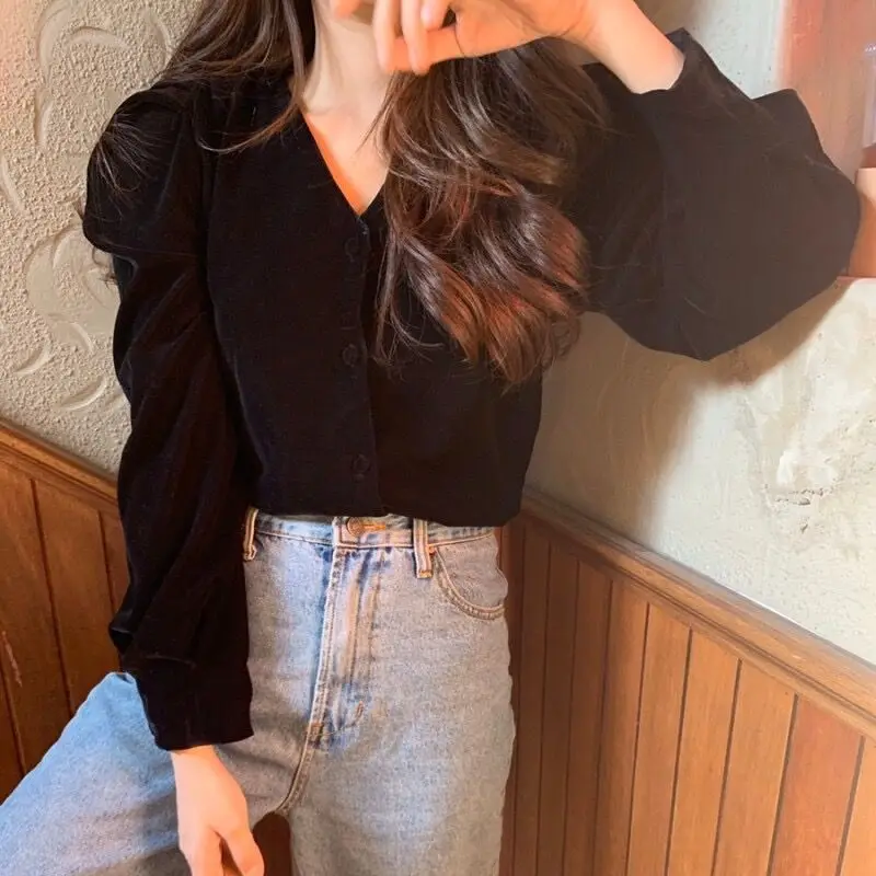 Женская винтажная блузка Весенняя Свободная с длинным рукавом Харадзюку|Блузки|