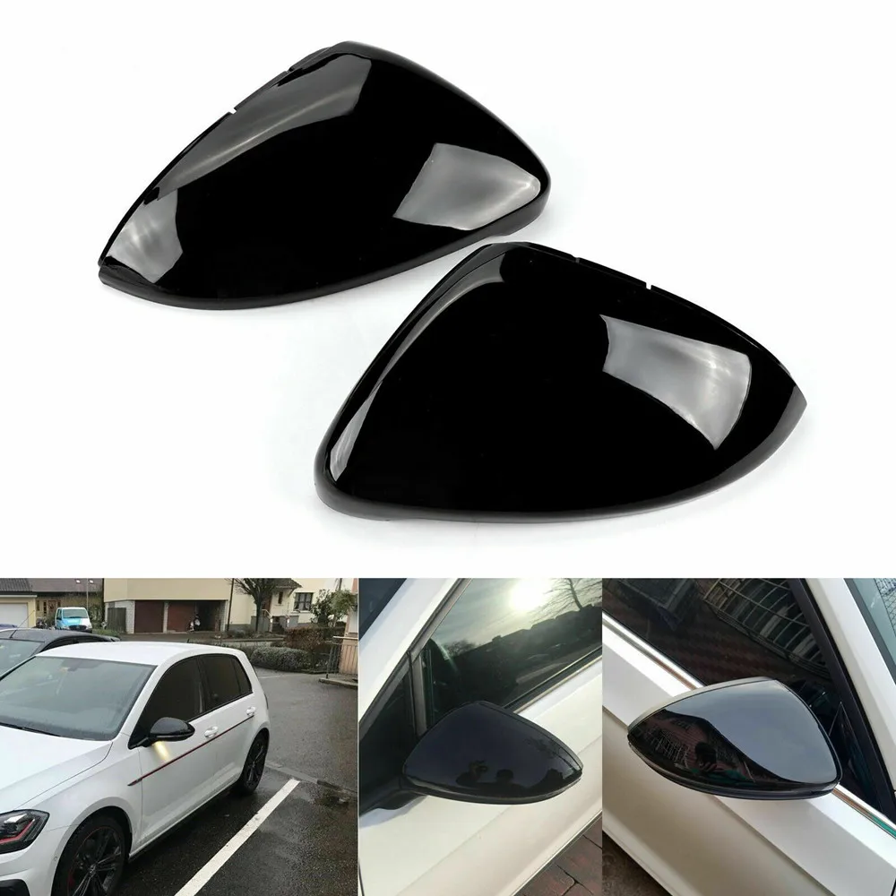 

2pcs Side Wing Mirror Cover Caps Bright Black RearView Mirror Case Cover for VW Golf 7 Golf 7.5 Golf R GTI Touran R-Line 2014-19