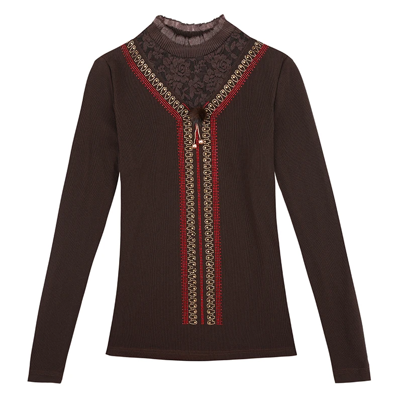 

Vintage Lace Blouse Women Shirts Diamonds Lace Patchwork Long Sleeve Stand Collar Women Blouses Plus Size Slim Shirt Women Tops