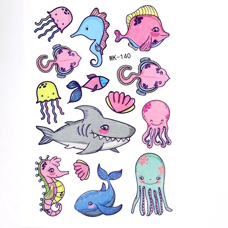 Детская Временная тату с морскими животными поддельные татуировки наклейки на