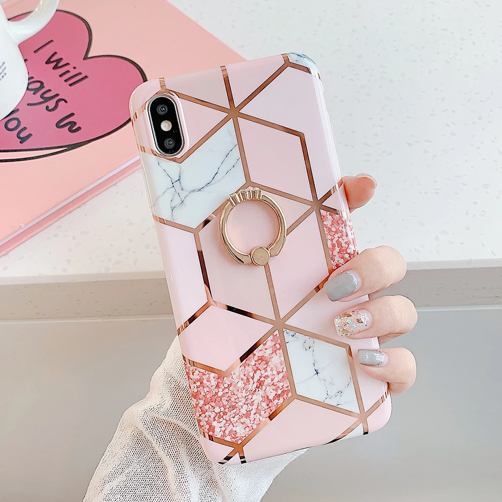 e Чехлы LOVECOM для телефонов huawei P30 P20 Pro mate 30 20 Lite геометрический мрамор с кольцом на палец гальванический мягкий IMD задний Чехол - Цвет: e
