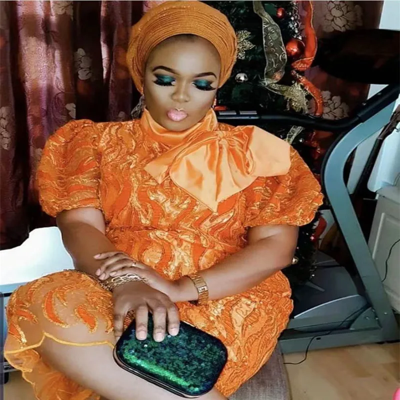 XIUYSAI 2020 Высококачественная бархатная кружевная ткань с блестками оранжевая