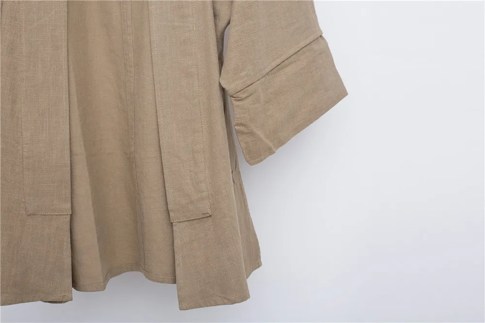 Мужская китайская рубашка Hanfu из хлопка и льна однотонный Повседневный Кардиган