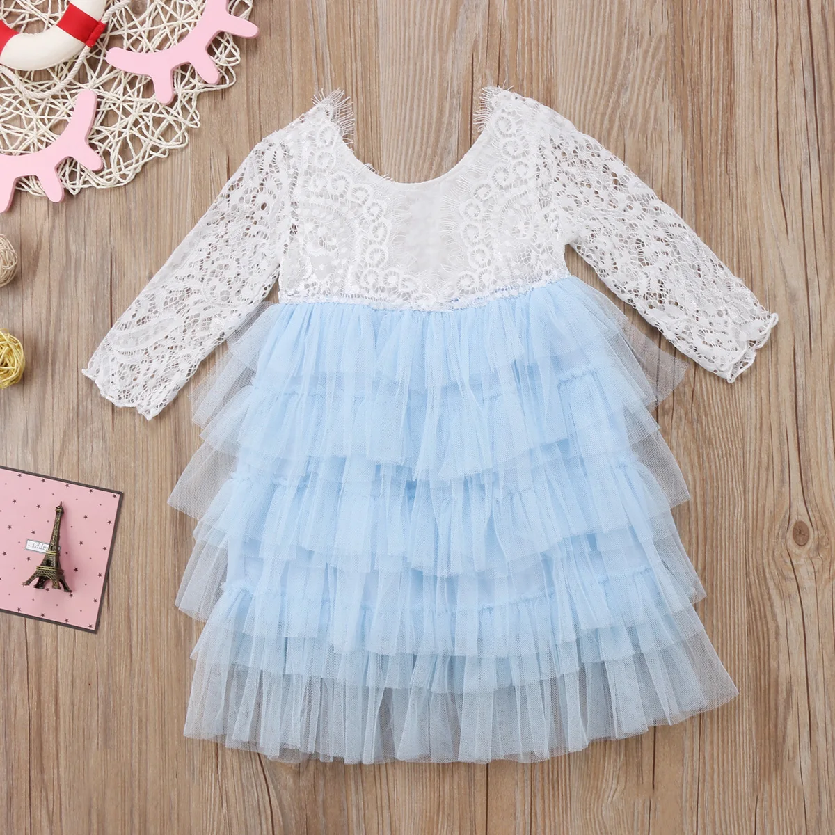 Trendy Lace Embroidered Long sleeve Tulle Party Dress for Toddler Girl |