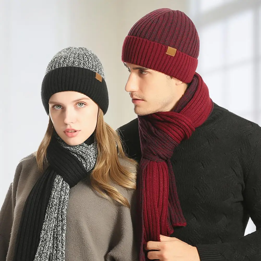 

1 Set Beanie Hat Wear Resistant Skin-friendly Acrylic Fiber Fadeless Knitted Unisex Cap Scarf Gloves Set Female Winter Supplies