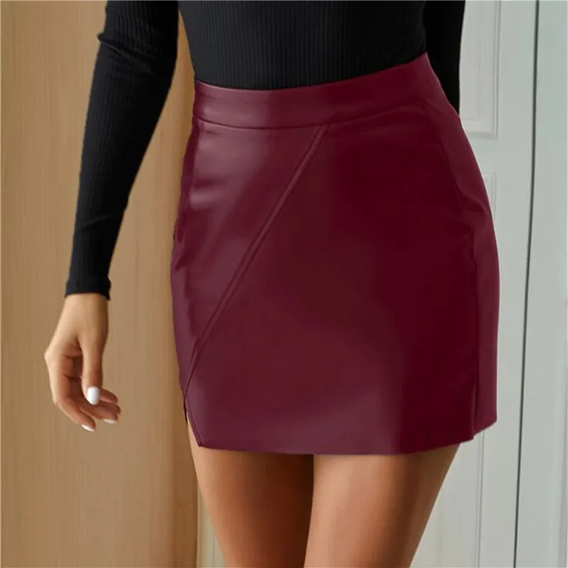 

High Waist Split Pu Leather Women's Mini Skirt A-Line Black Sexy Female Short Skirt 2020 New Autumn Winter Lady Bottom Bodycon