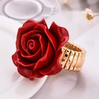 2021 new arrival fashion elegant women rose flower ring red colors resin rose flower adjustable rings for women wedding jewelry
