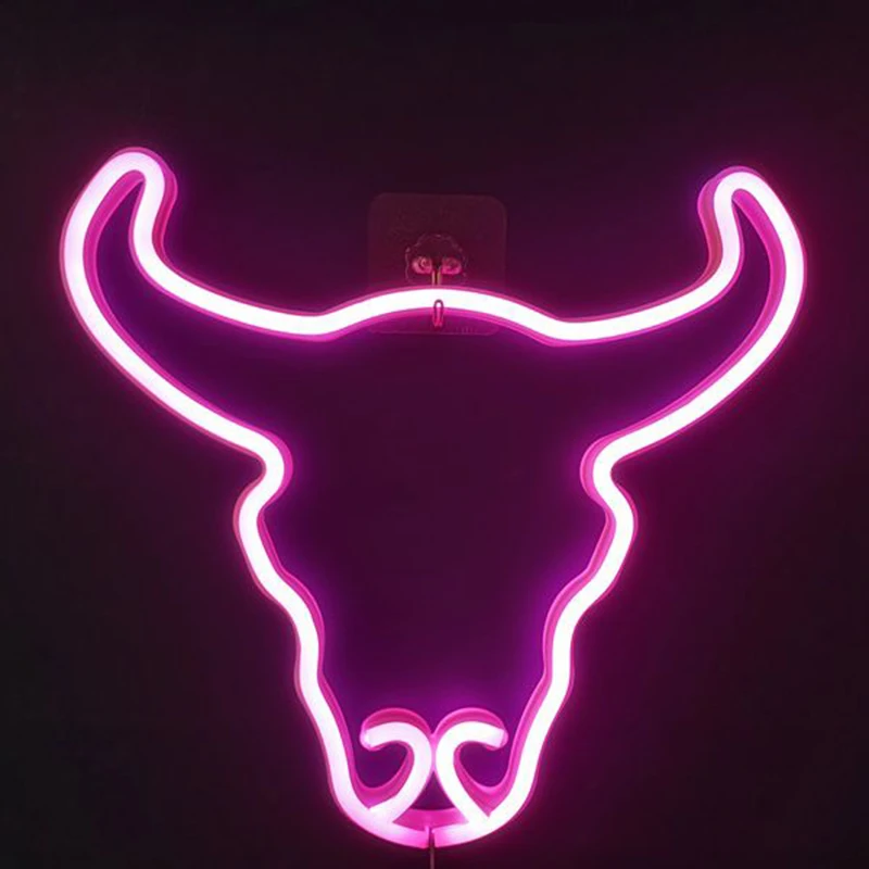 Светодиодный неоновый светильник с головой быка настенная вывеска для