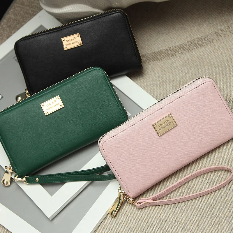 

New long purse for women Korean edition zipper cross grain iron brand clutch purse for women
