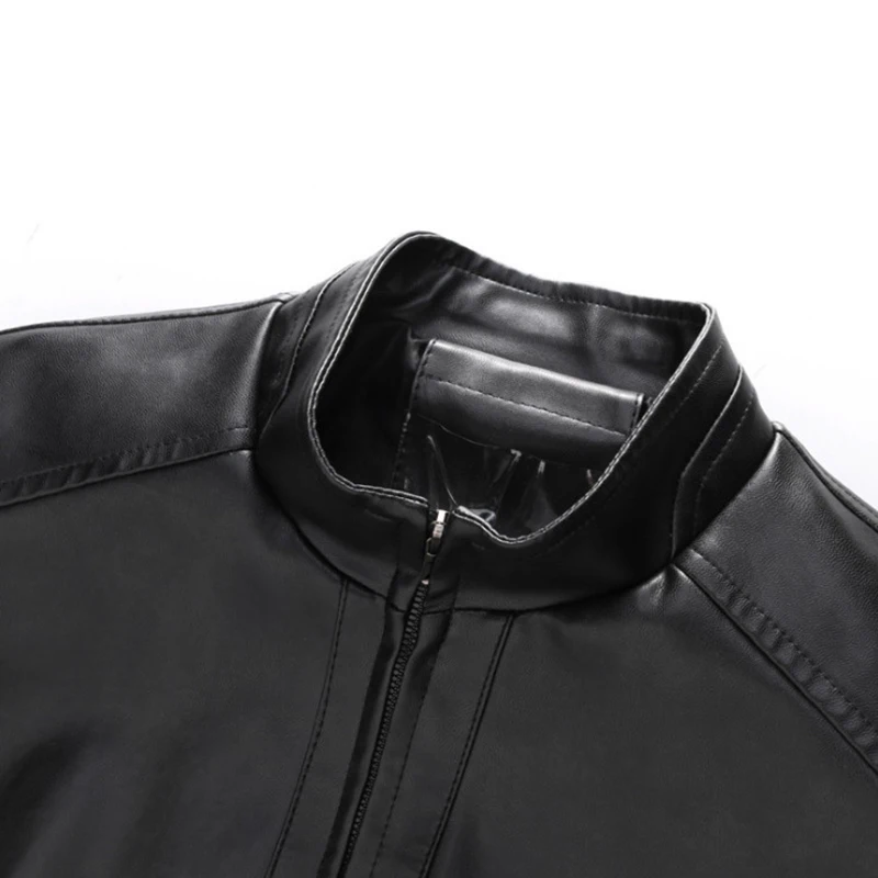 

New Leather Jacket Men Spring Autumn Stand Collar PU Coats Casual Male Leather Jacket Fashion Motorcycle Leather Jacket
