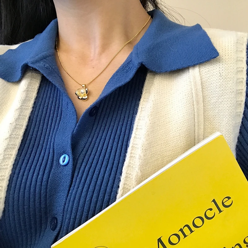 

New Fashion 925 Sterling Silver Jewelry Female Flower Pearl Pendant Necklaces Kolye Collares