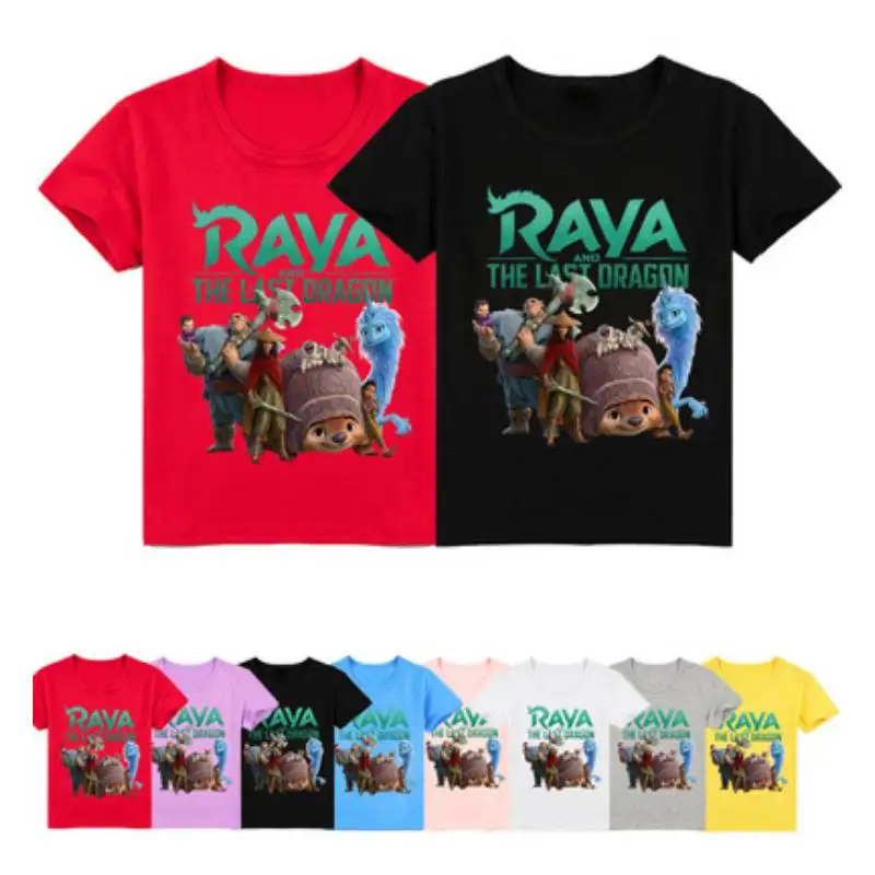 

2021 летняя футболка для маленьких девочек, футболка Raya and The Last Dragon, Детские хлопковые топы с мультяшным рисунком, футболки для мальчиков, детс...