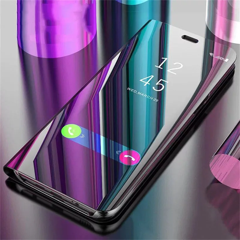 Умный чехол для Xiaomi Redmi Note 7 8 Pro с зеркалом из искусственной кожи откидная