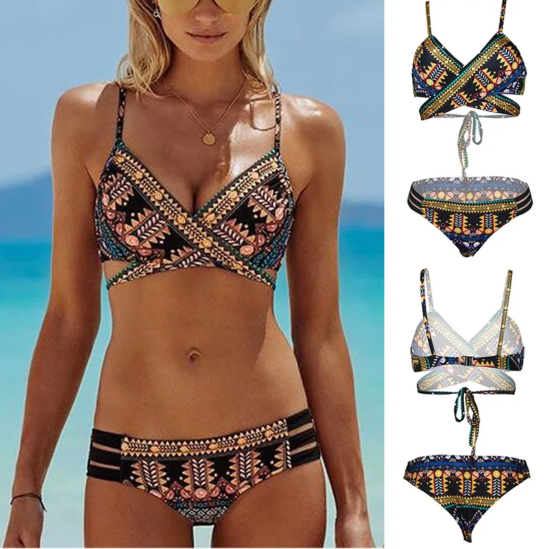 2018 сексуальное Бандажное Ацтекское бикини купальник на бретельках купальный
