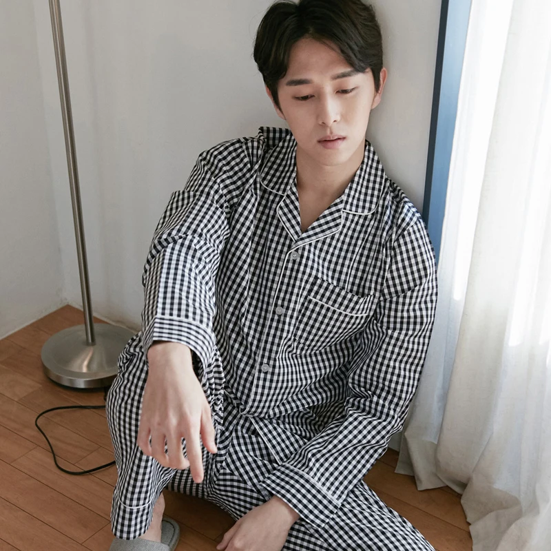 

Pajamas for women autumn Long sleeve Cotton Plaid Couple of pajamas Men pyjamas