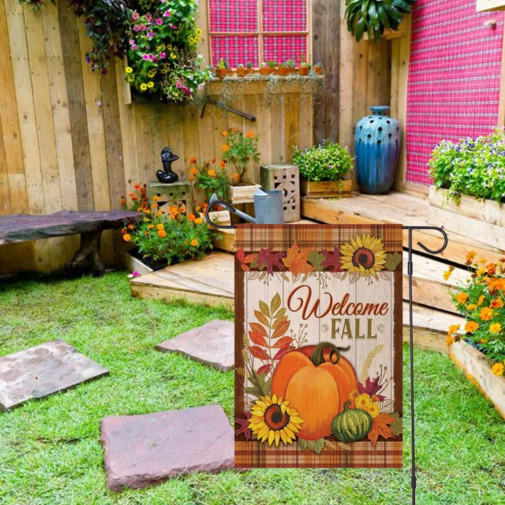 

Linen Cloth Thanksgiving Garden Flags Double Sided Decorative Garden Flag Waterproof Yard Flags Outdoor Home Accessories