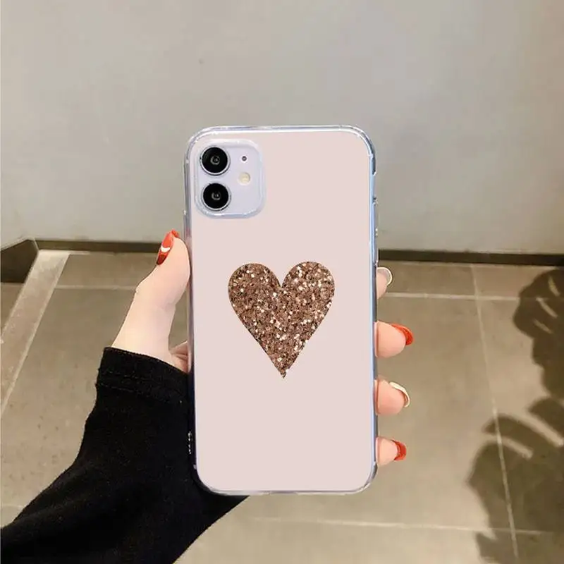 

Gold Rose Glitter Love Phone Case Transparent for iPhone 6 7 8 11 12 s mini pro X XS XR MAX Plus