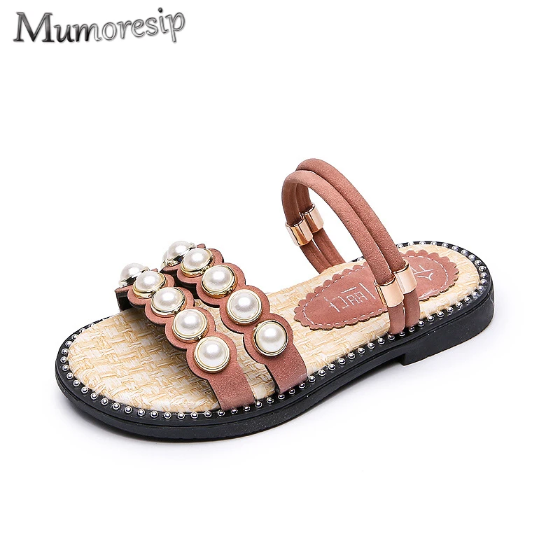 

Mumoresip Princess Girls Slippers Outdoor Kids Slides Big Girl Sandals 2 in 1 Children Sandals Beach Shoes Sweet Soft Beading
