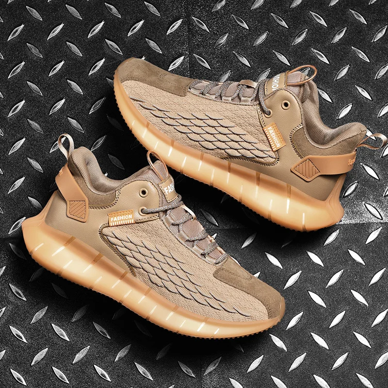 

2020 new men's four seasons flying woven breathable sports running shoes popcorn lace up size 46 luminous mesh coconut shoes