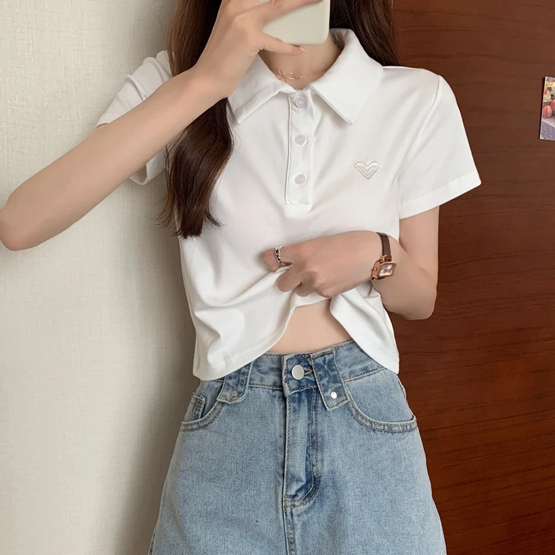 Women Summer Top Casual Basic Shirt Single Breasted Button Tops Shirt Short Sleeve V Neck T Shirt Korea Style Fashion Clothing
