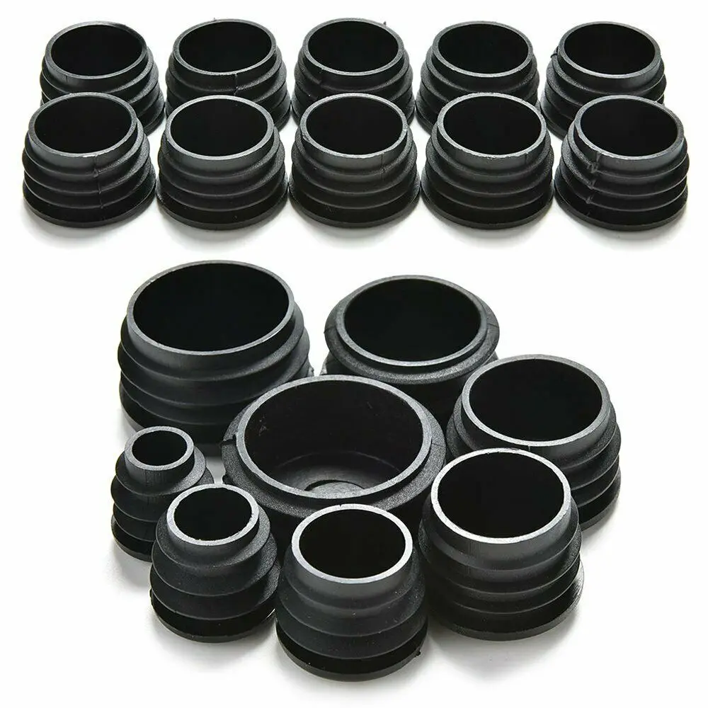 

200Pcs Black Plastic Blanking End Caps Round Pipe Tube Cap Insert Plugs Bung For Furniture Tables Desks Chairs Protector