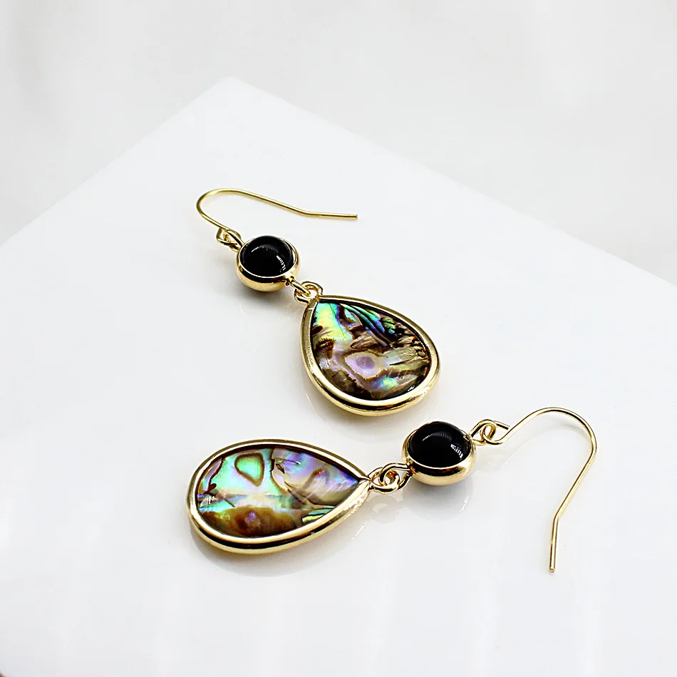 

Unique Water Drop Natural Abalone Shell Earrings Black Stone Vintage Fashion Jewelry for Women Gift Dangle Pendientes