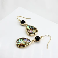 unique water drop natural abalone shell earrings black stone vintage fashion jewelry for women gift dangle pendientes