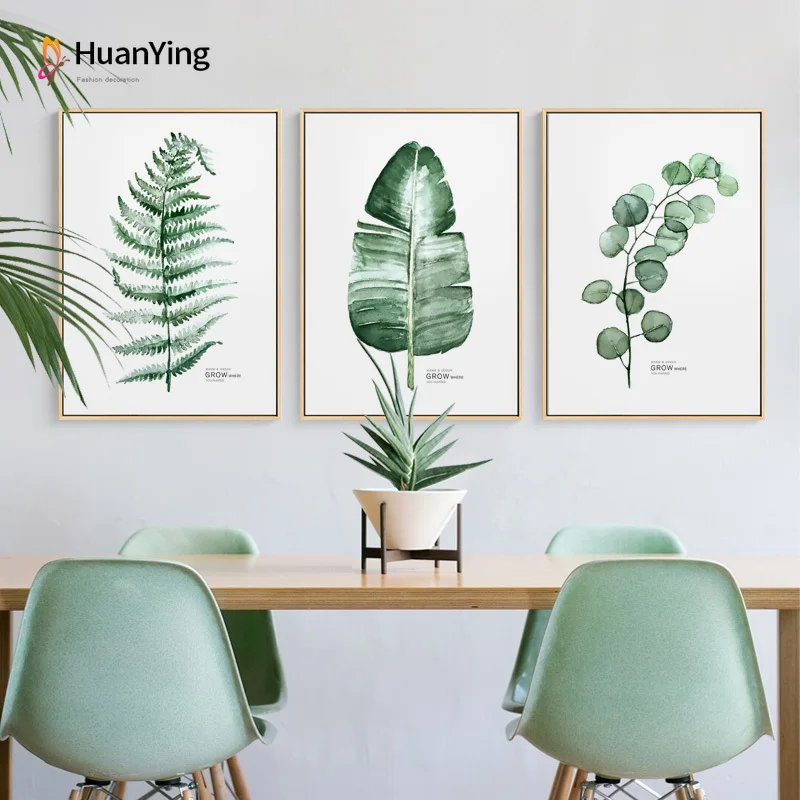 

Nordic Plant Canvas Painting Green Leaves Poster and Print Wall Pictures for Living Room Dining Room Bedroom Modern Home Decor