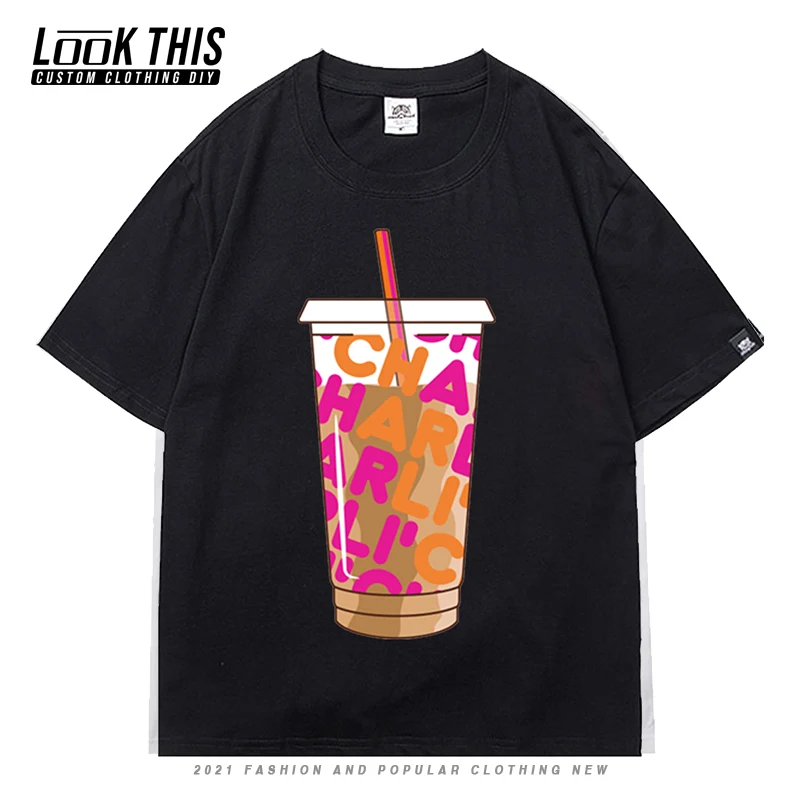 

Mens Charli Damelio 2021 Summer Oversized T-shirt Cool Rainbow Cloud Print Tops & Tees Anime Harajuku Streetwear Man T-shirts