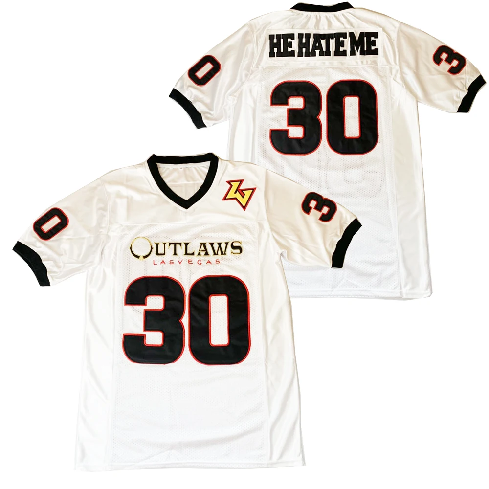 

BG American football jersey OUTLAWS LASVEGAS 30 he hate me jerseys Embroidery sewing Outdoor sportswear Hip hop loose WHITE 2020