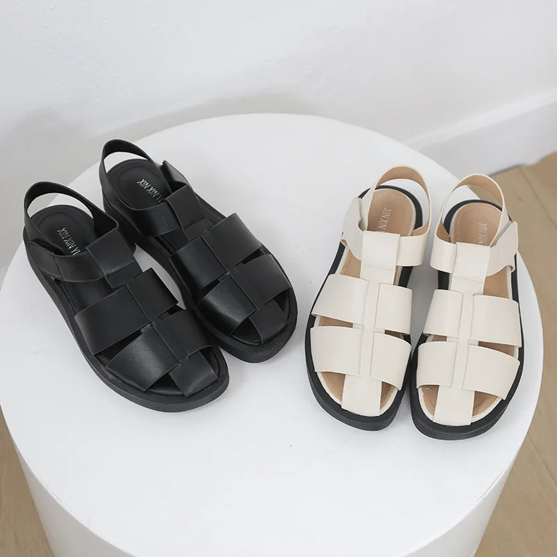 

2021 Summer Closed Toe Sandals Shoes All-Match Suit Female Beige Muffins shoe Breathable Women's Heels Retro New Black Comfort G