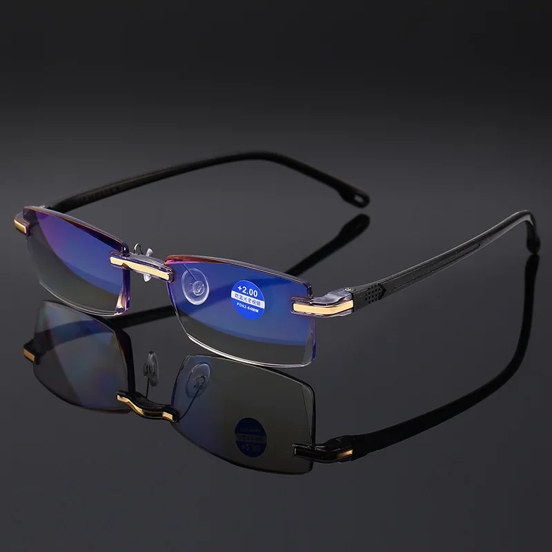 

Vazrobe Rimless Reading Glasses Men Anti Blue Light Diopter Male Frameless Tint Resin Lens +100 150 200 Presbyopia Man