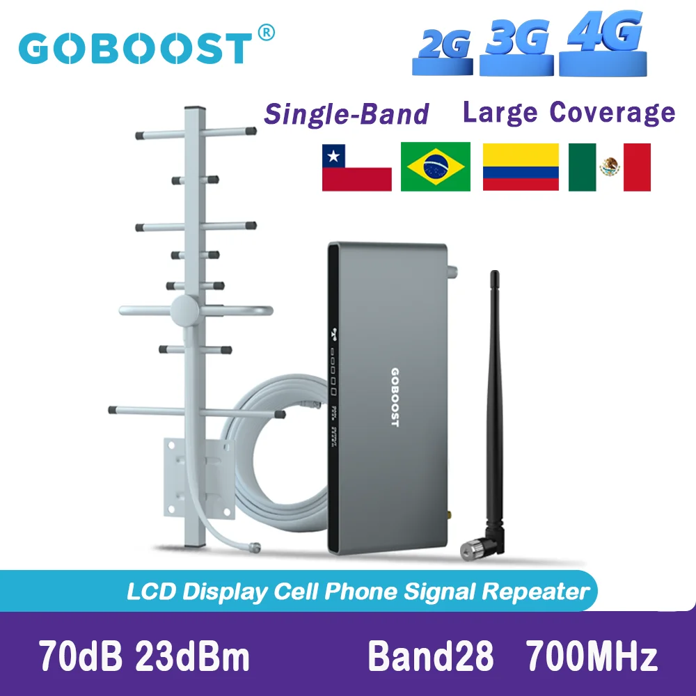 GOBOOST 4G Signal Amplifier LTE 700 MHz Antenna B28 Signal Booster Mobile Cellular Repeater 70dB High Gain Network Booster A Kit