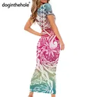 Doginthehole градиентный полинезийский племенной узор женское стильное платье с круглым вырезом сексуальное облегающее повседневное уличное платье для девочек-подростков