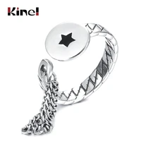 kinel 100 925 sterling silver cool black star tassel chain open rings for women adjustable ring christmas fine jewelry bijoux