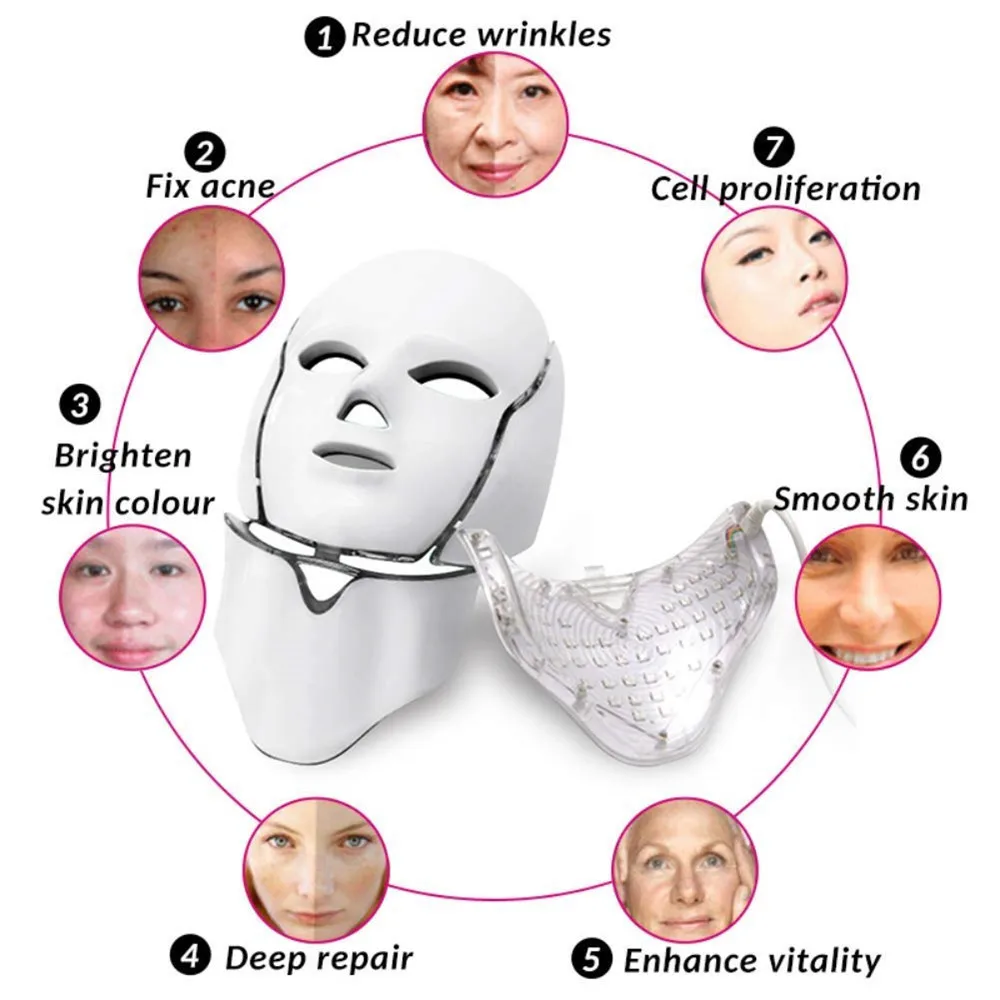 

LED Facial Mask Therapy 7 Colors Face Mask Machine Photon Therapy Light Skin Care Wrinkle Acne Removal Face Beauty