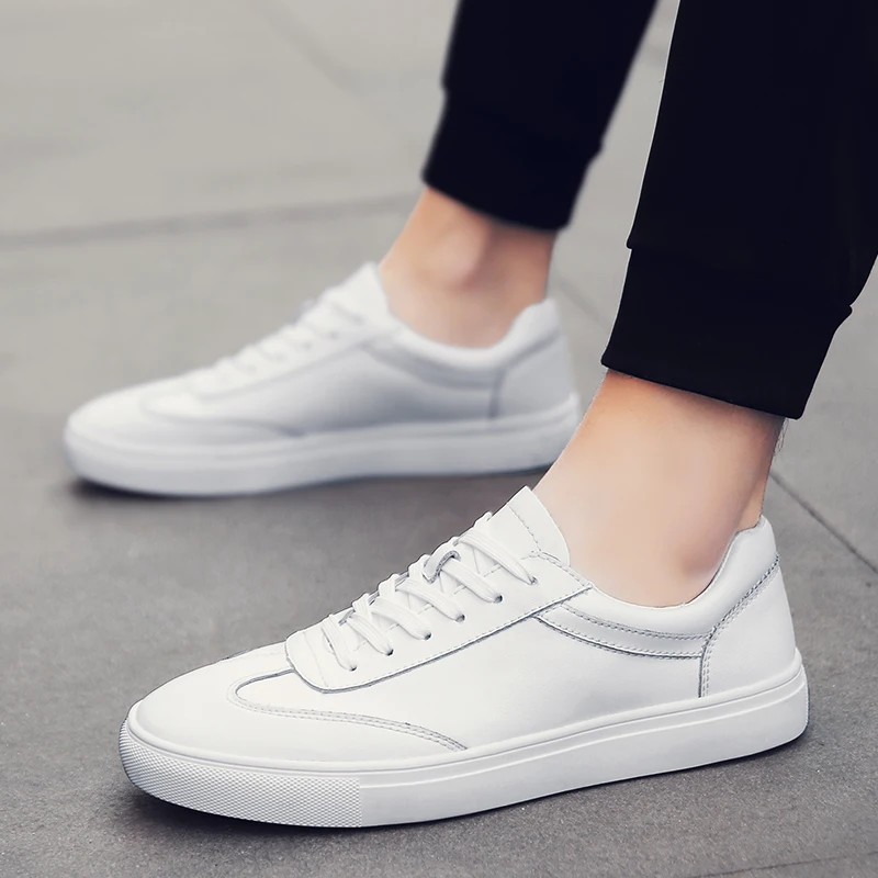 Мужская повседневная обувь из натуральной кожи черные модные удобные кроссовки