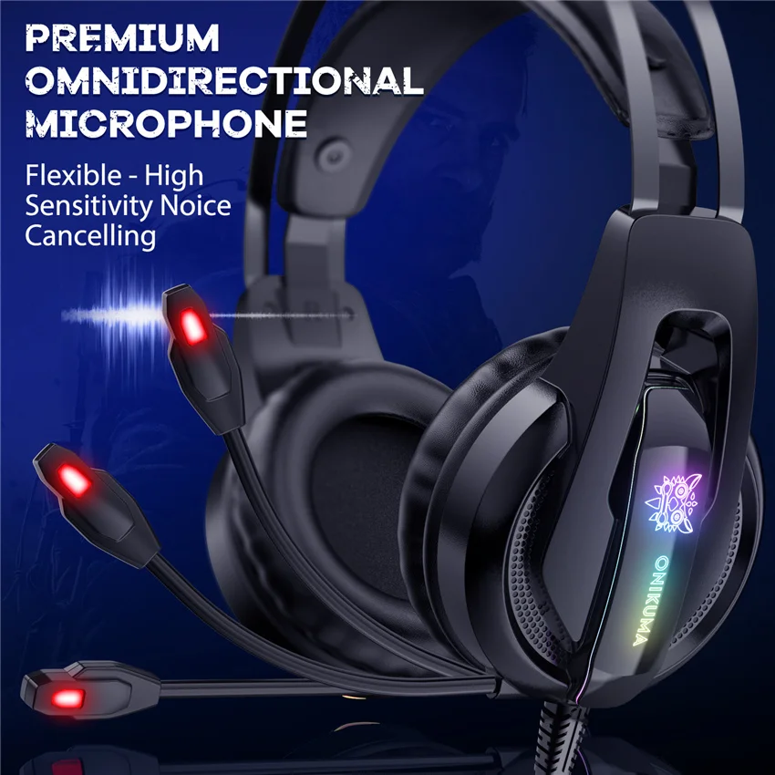onikuma k16 gaming headset casque pc stereo headphones with mic led lights for ps4laptop tabletnew xbox one free global shipping