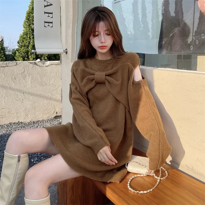 Ажурный вязаный свитер Ezgaga Женский шикарный однотонный Свободный пуловер с