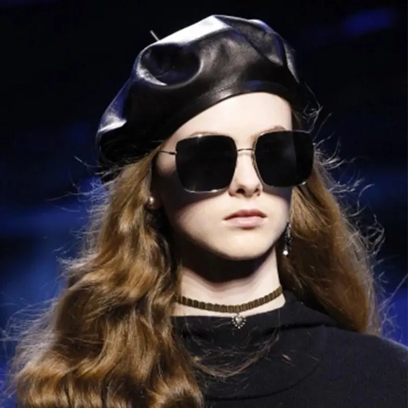 Новинка Модный берет для девочек повседневный черный кожаный из искусственной