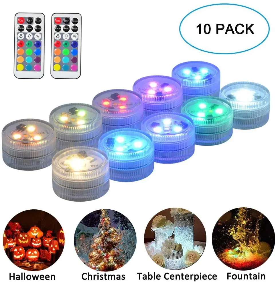 

10pcs/set 3 LEDs Submersible LED Lights Waterproof Underwater Tea Light with Timer Remote Control for Hot Tub,Vase Party Decor