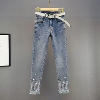 sequins hot rhinestone feet jeans womens spring and summer new high waist pencil cropped pants moms jeans boyfriend pants