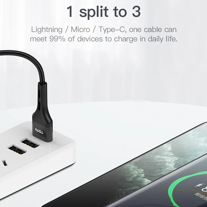 Фото TOTU 3 в 1 8 Pin + Micro USB кабель Type-C PD Быстрый зарядный для передачи данных iPhone 12Pro 11 Pro Max TOTU 3 в 1 8 Pin + Micro USB кабель Type-C PD Быстрый зарядный для передачи данных iPhone 12Pro 11 Pro Max