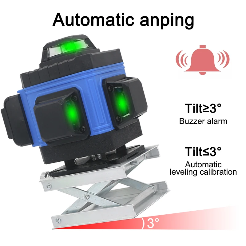 3D 16 Lines Laser Level Self-leveling Green Vertical Horizontal Line with Metal Lifting Platform Bracket Battery | Инструменты