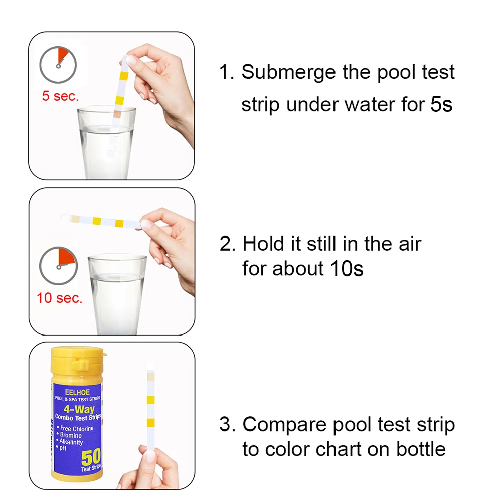 

50pcs/bottle Swimming Pool Analyzing Reagent Alkalinity Practical Hot Tub 3 In 1 Quality Hardness Universal Water Test Strip
