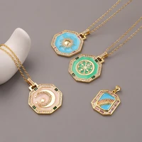2021 new fashion enamel rainbow necklace for women moon compass sun cz zircon crystal pendant necklace collar charm jewelry