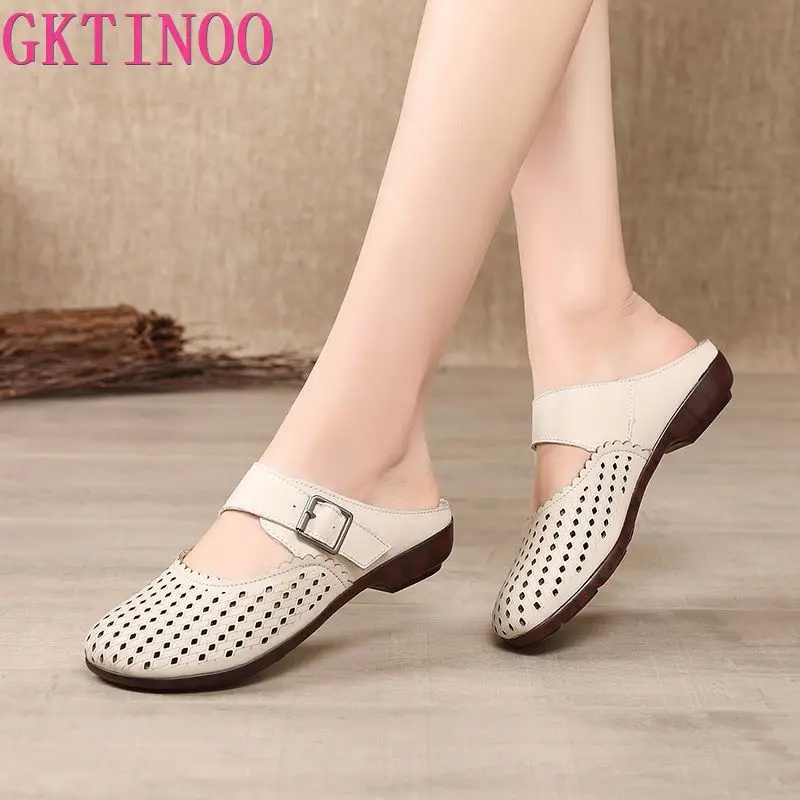 Шлепанцы GKTINOO женские из натуральной кожи сланцы повседневная Летняя обувь в