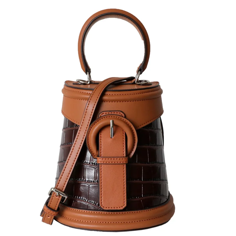 

Retro Crocodile Pattern Handbag Hit Color Messenger Bag Women women Fashion Bucket Bag Cow Leather Shoulder Bag Girls Box Bag